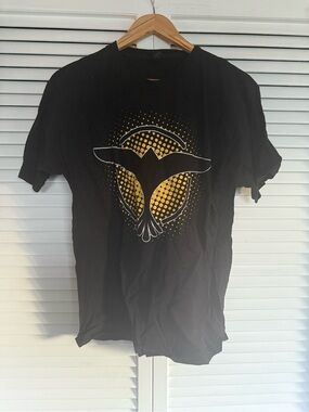 Black Short-Sleeve Tee with Yellow Whale Tail Graphic